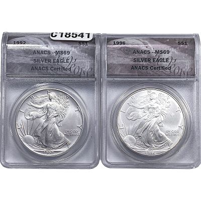 [2 Coins] 1992-1996 Silver Eagle ANACS MS69