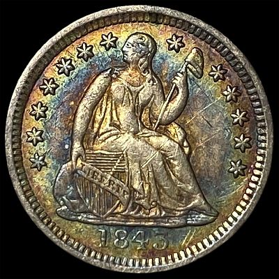 1843 Toned Silver Seated Liberty Half Dime NEARLY UNCIRCULATED