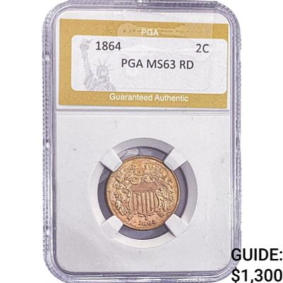 1864 Two Cent Piece PGA MS63 RD