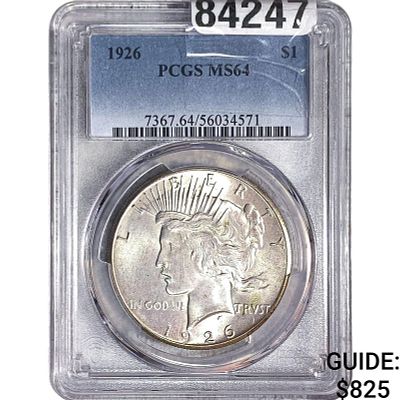 1926 Silver Peace Dollar PCGS MS64