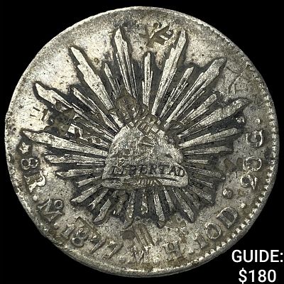 1877 Mexico Silver 1 Peso Punch Marked NEARLY UNCIRCULATED