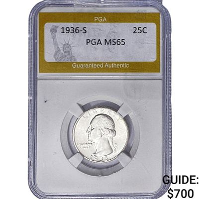 1936-S Washington Silver Quarter PGA MS65