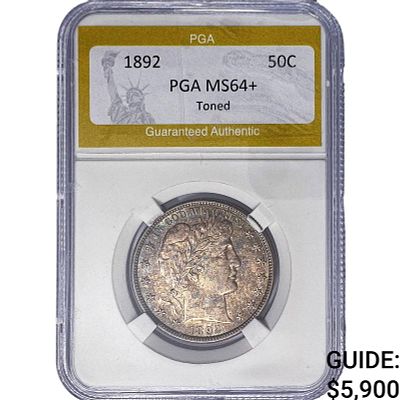 1892 Barber Half Dollar PGA MS64+ Toned