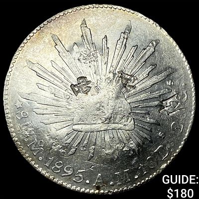 1895 Mexico Silver 8 Reales Punch Marked NEARLY UNCIRCULATED