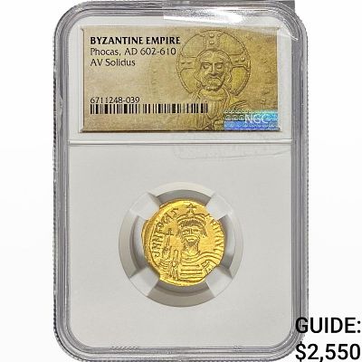 Byzantine Phocas, AD 602-610 Gold Solidus NGC