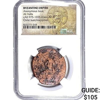 Byzantine cAD 975-1035 AD Bronze Follis NGC