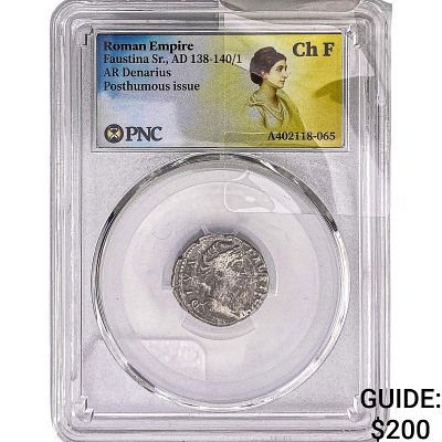 Roman Empire Faustina Sr. 138-141 AD Silver Denarius PNC Ch VF