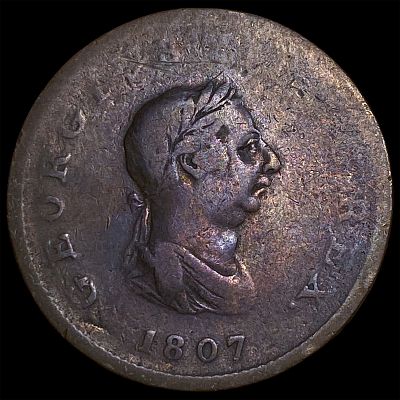 1807 Great Britain Copper Half Penny NEARLY UNCIRCULATED