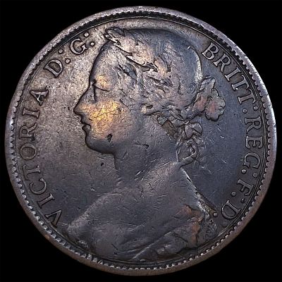 1877 Great Britain Copper Penny NEARLY UNCIRCULATED