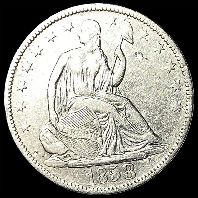 1858-O Silver Seated Liberty Half Dollar ABOUT UNCIRCULATED. 1858-O Silver Seated Liberty Half 