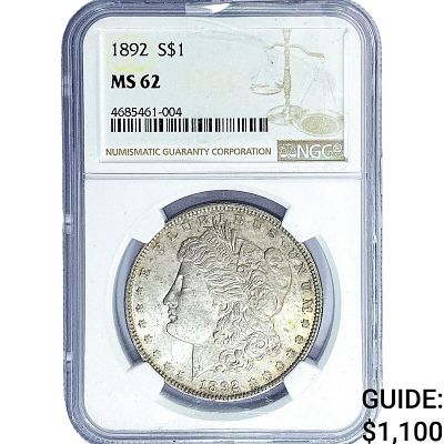 1892 Morgan Silver Dollar NGC MS62