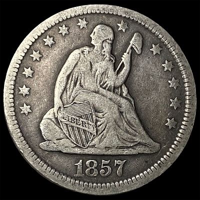1857 Silver Seated Liberty Quarter ABOUT UNCIRCULATED. 1857 Silver Seated Liberty Quarter ABOUT 