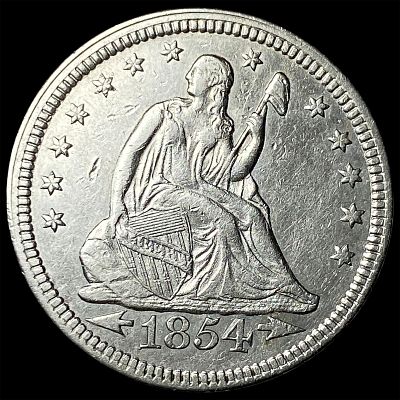 1854 Arrows Seated Liberty Quarter CLOSELY UNCIRCULATED. 1854 Arrows Seated Liberty Quarter 