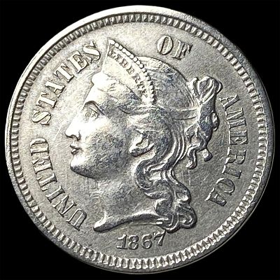 1867 Nickel Three-Cent Piece CHOICE AU