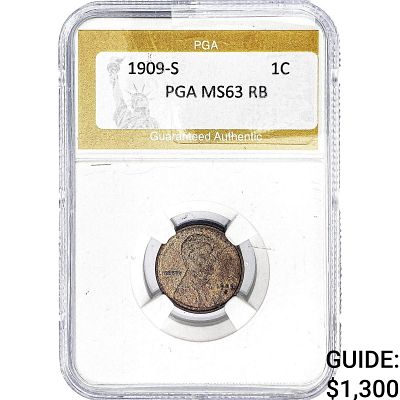 1909-S Wheat Cent PGA MS63 RB