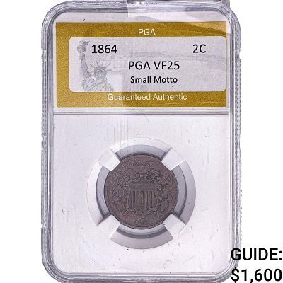 1864 Two Cent Piece PGA VF25 Small Motto