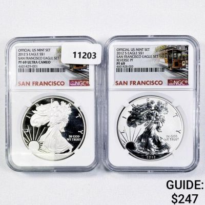 2012-S Set (2) Silver Eagle NGC-PF69 1 UC, 1 Rev