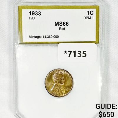 1933-D/D Wheat Cent PCI-MS66 RED