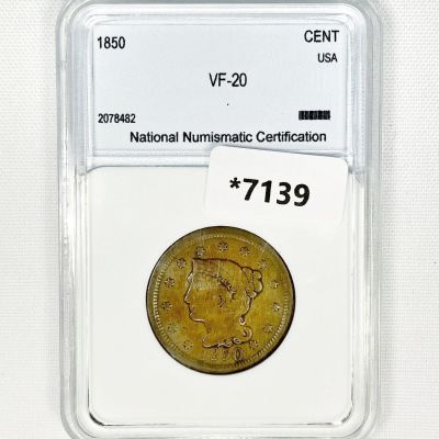 1850 Braided Hair Large Cent NNC-VF20