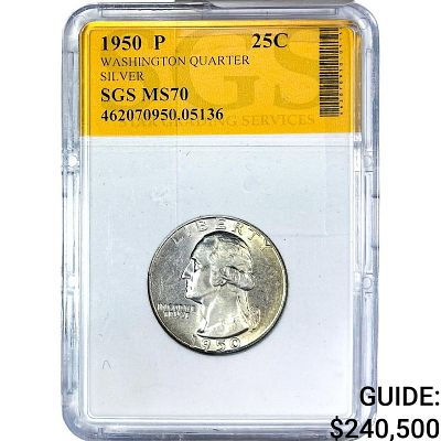 1950 Washington Silver Quarter SGS MS70