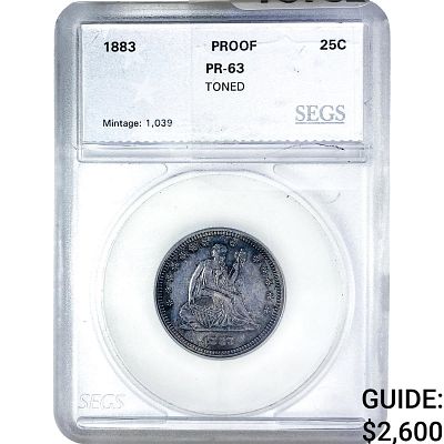 1883 Seated Liberty Quarter SEGS PR63 Toned