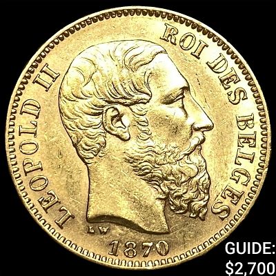 1870 Belgium .1867oz Gold 20 Francs UNCIRCULATED