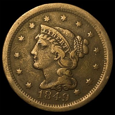 1849 Braided Hair Large Cent LIGHTLY CIRCULATED. 1849 Braided Hair Large Cent LIGHTLY CIRCULATED