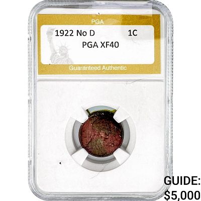 1922 Wheat Cent PGA XF40 No D