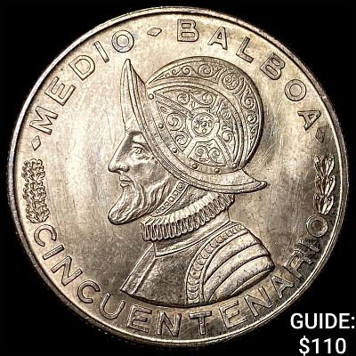 1953 Panama Silver Half Balboa UNCIRCULATED