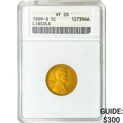 1909-S Wheat Cent ANACS VF20