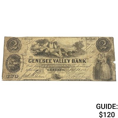 1863 $2 Genesse Valley Bank NY Banknote