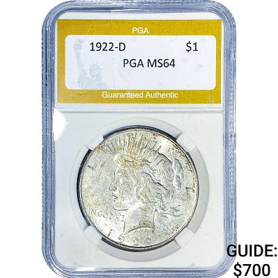 1922-D Silver Peace Dollar PGA MS64