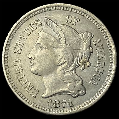 1874 Nickel Three-Cent Piece CHOICE AU