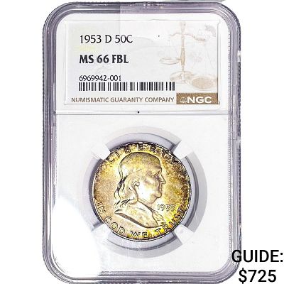 1953-D Franklin Half Dollar NGC MS66 FBL