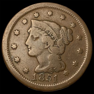 1851 Braided Hair Large Cent LIGHTLY CIRCULATED. 1851 Braided Hair Large Cent LIGHTLY CIRCULATED
