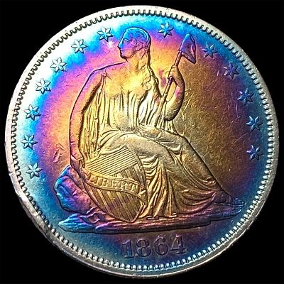1864 Toned Seated Liberty Half Dollar CLOSELY UNCIRCULATED. 1864 Toned Seated Liberty Half 