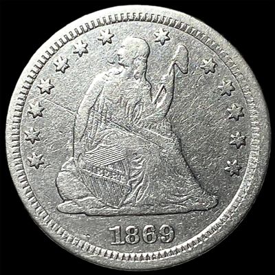 1869-S Silver Seated Liberty Quarter ABOUT UNCIRCULATED. 1869-S Silver Seated Liberty Quarter 