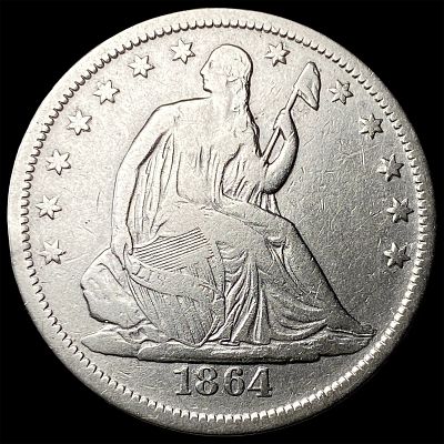 1864-S Silver Seated Liberty Half Dollar ABOUT UNCIRCULATED. 1864-S Silver Seated Liberty Half 