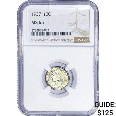 1937 Mercury Silver Dime NGC MS65