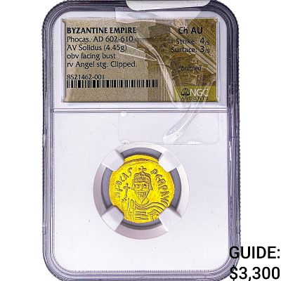 Byzantine Phocas 602-610 AD Gold Solidus Ch AU