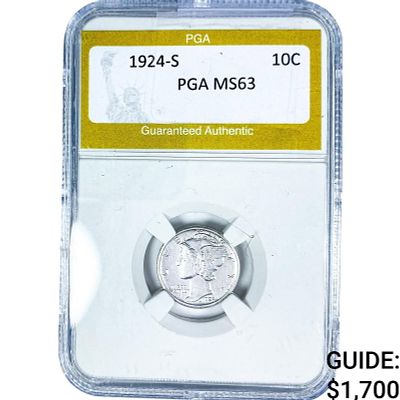 1924-S Mercury Silver Dime PGA MS63