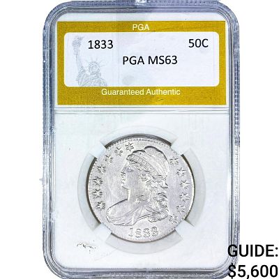 1833 Capped Bust Half Dollar PGA MS63