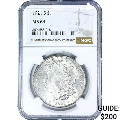 1921-S Morgan Silver Dollar NGC MS63