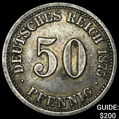 1875-C Germany Silver 50 Pfennig NEARLY UNCIRCULATED