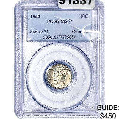 1944 Mercury Silver Dime PCGS MS67