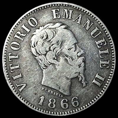 1866 MBN Itally SIlver 50 Centesimi KM 14.1