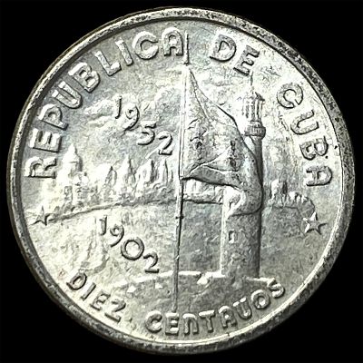 1952 Cuba Silver 10 Centavos