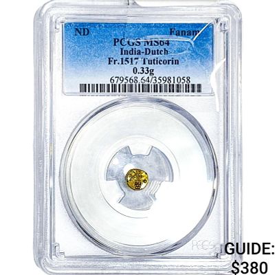 India-Dutch Gold .33g Fanam Fr.1517 Tuticorin PCGS