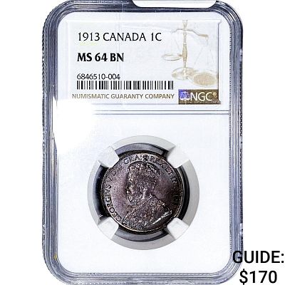 1913 Canada Cent NGC MS64 BN