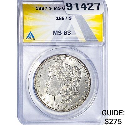 1887 Morgan Silver Dollar ANACS MS63